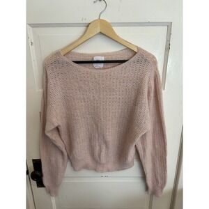 LOLA Women's Pastel Pink Open Knit Sweater Wool Alpaca Size Medium